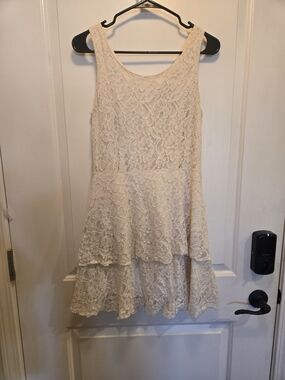 Pinky Cream Lace Tiered Dress